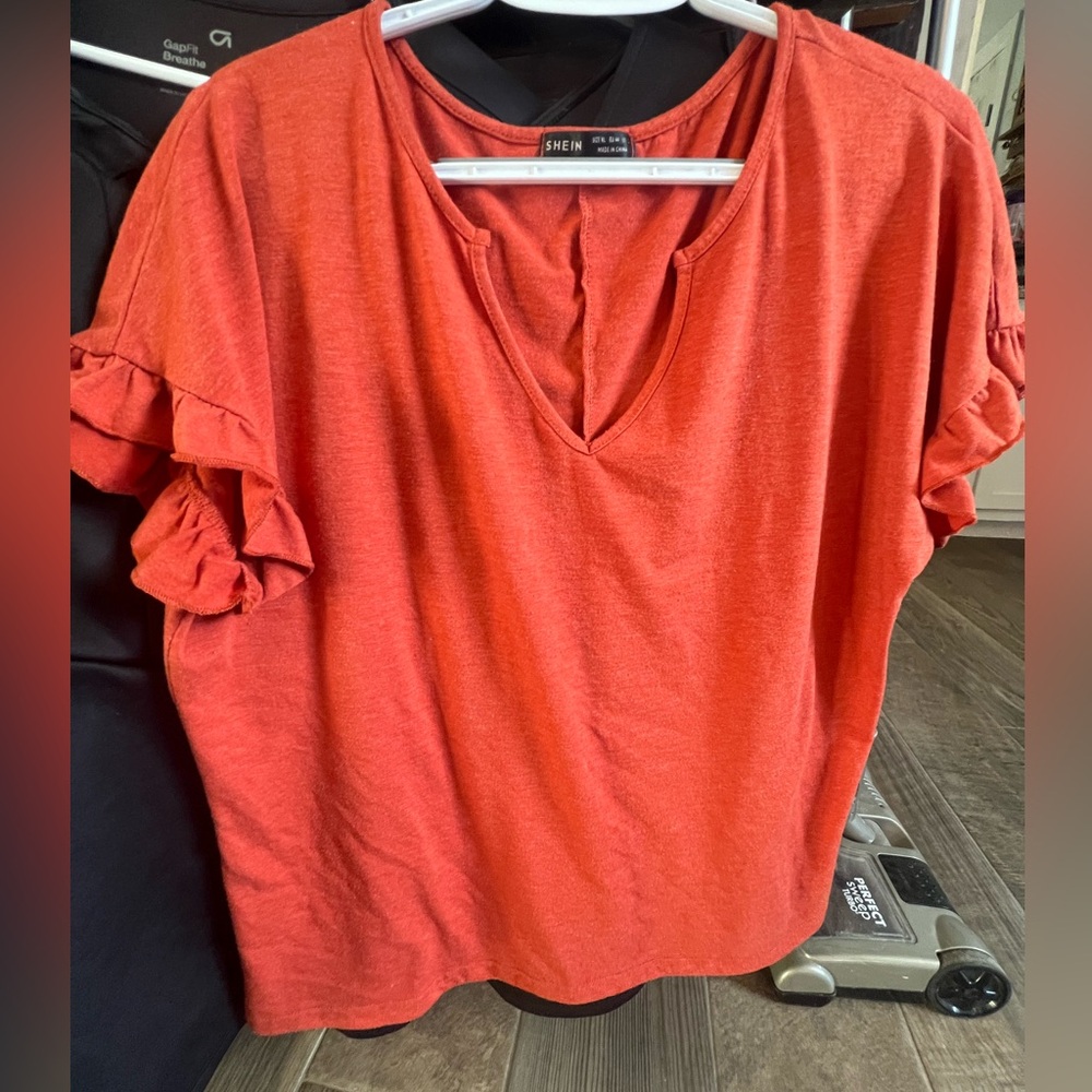 SHEIN Vibrant Red Ruffle Sleeve Blouse